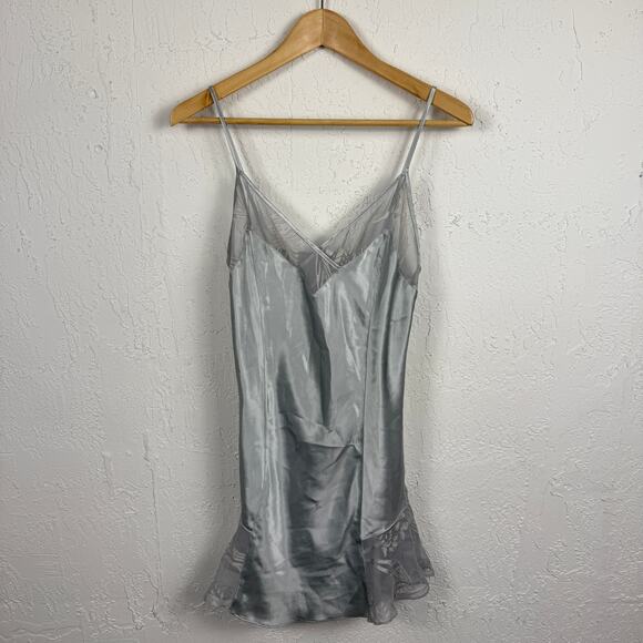 Vintage 80s Silver Mesh Slip Dress Small Spaghetti Strap Mini Nightgown Nighty - Picture 1 of 4